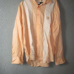 JOSEPH BACH MEN'S L/S BUTTON SHIRT PEACH PINK WHITE LARGE 100% LINEN